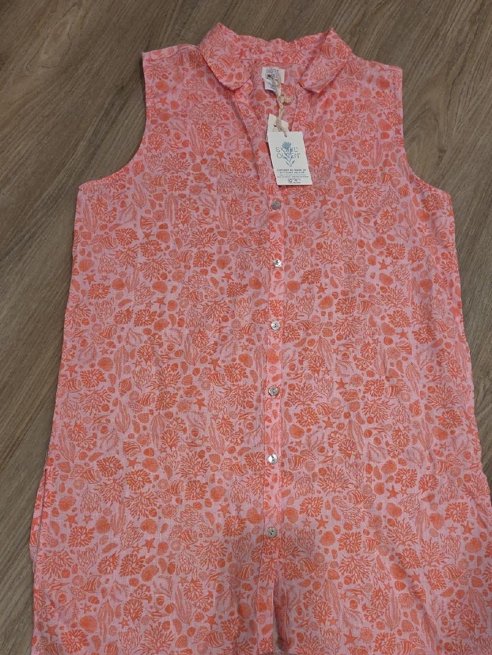 Sigrid Olsen Coral Pink Floral Sleeveless Shirt Dress